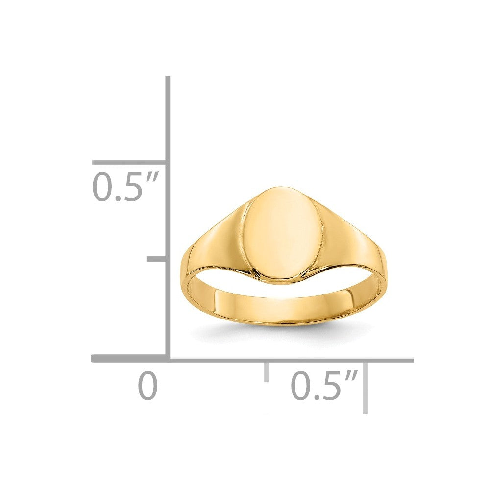 14k Yellow Gold High Polished Oval Baby Signet Ring, Size: 1