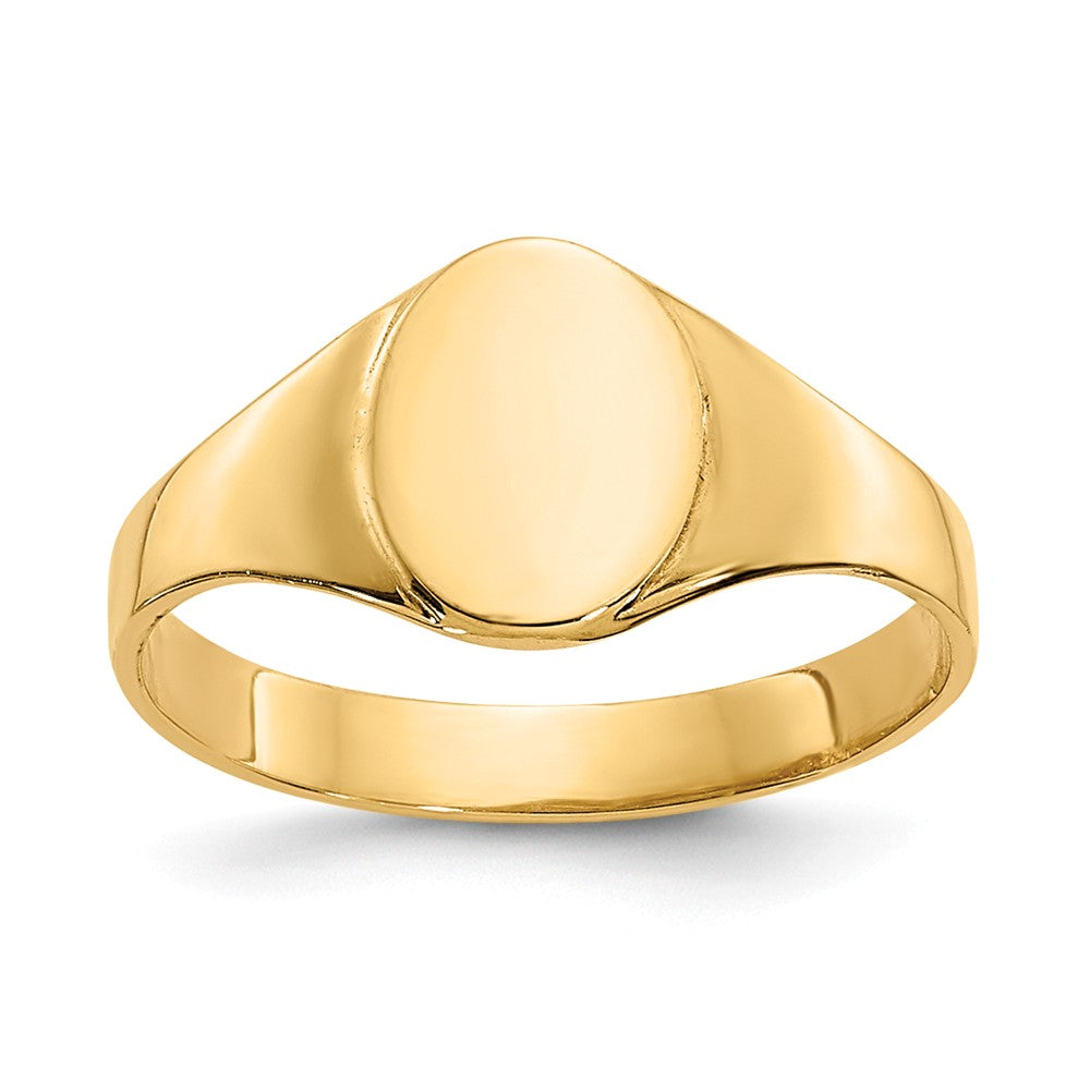 14k Yellow Gold High Polished Oval Baby Signet Ring, Size: 1