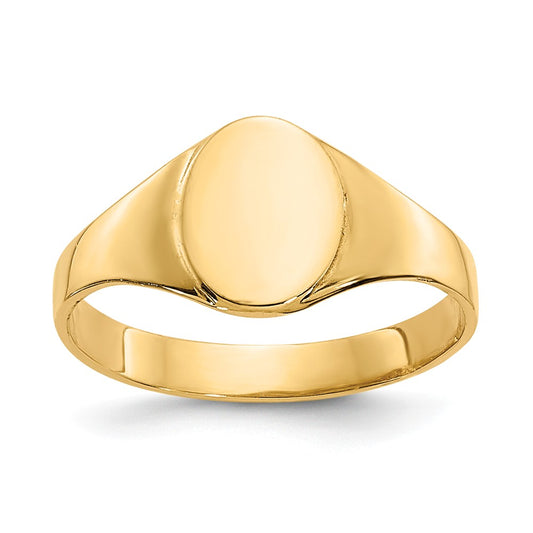 14k Yellow Gold High Polished Oval Baby Signet Ring, Size: 1