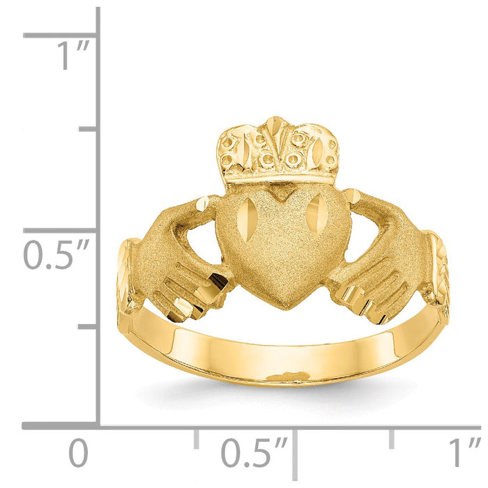 14k Yellow Gold Diamond-cut Claddagh Men's Ring, Size: 10