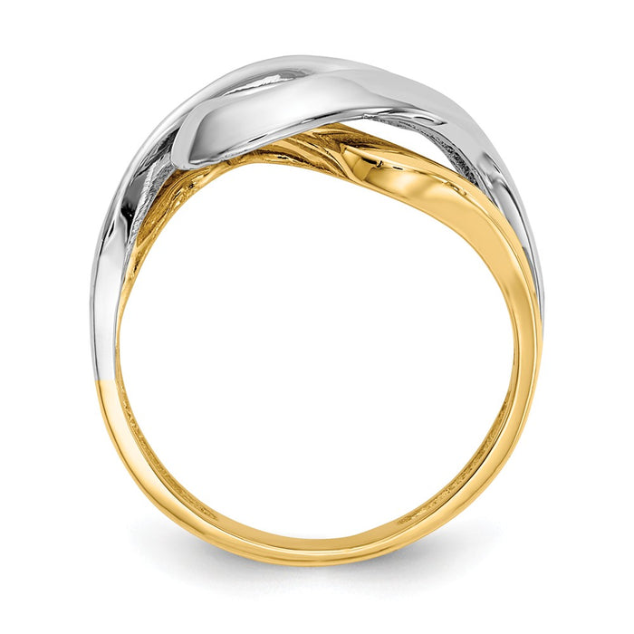 14k & Rhodium Swirl Ring, Size: 6
