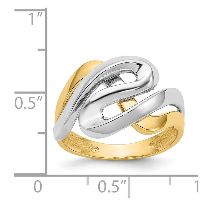 14k & Rhodium Swirl Ring, Size: 6