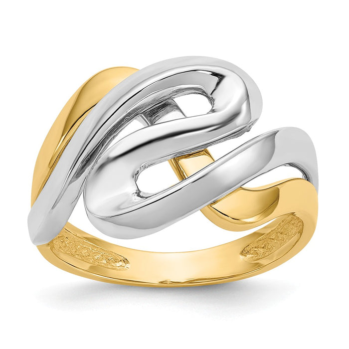 14k & Rhodium Swirl Ring, Size: 6