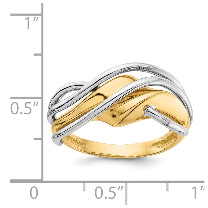 14k Two-Tone Gold Wave Ring, Size: 7