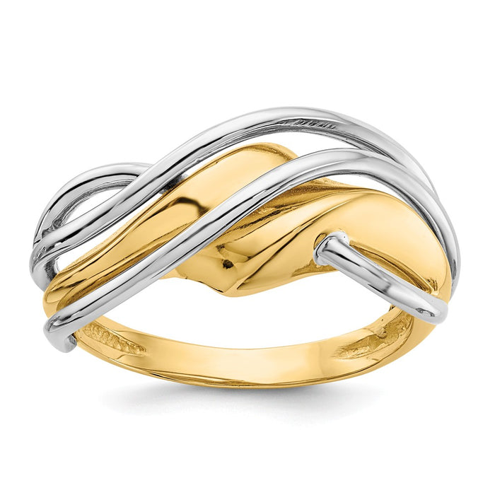 14k Two-Tone Gold Wave Ring, Size: 7