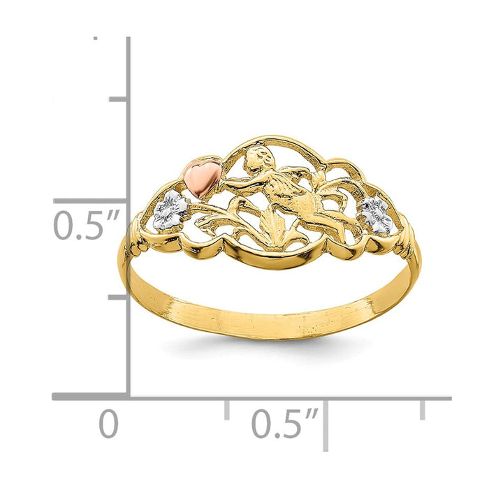 14k Yellow & Rose Gold with Rhodium Angel Ring, Size: 6