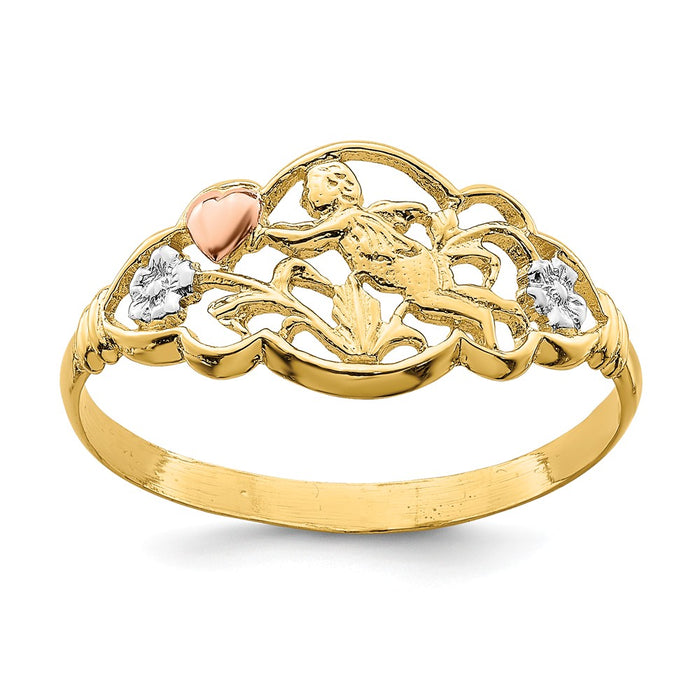 14k Yellow & Rose Gold with Rhodium Angel Ring, Size: 6
