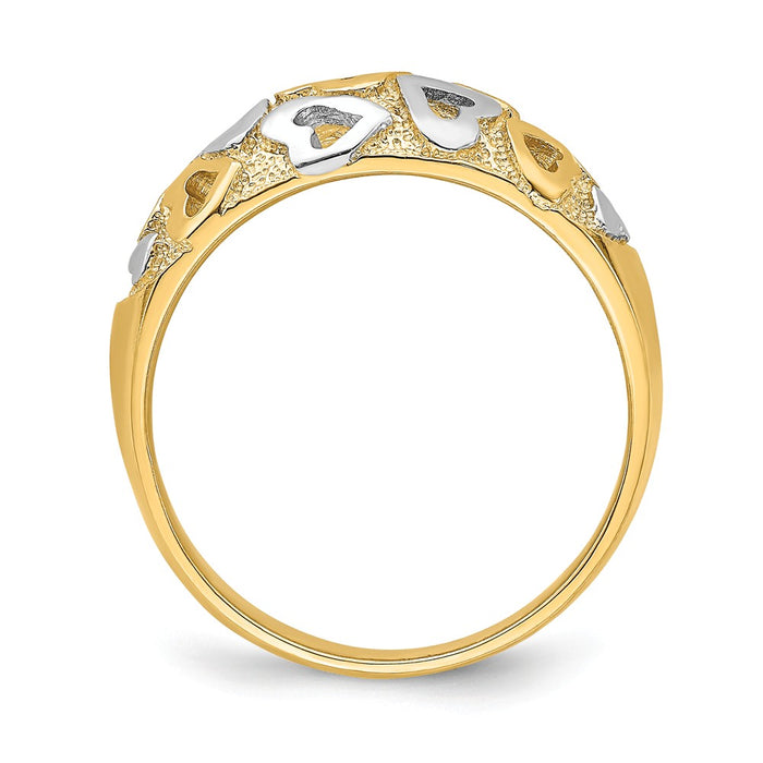 14k & Rhodium Hearts Dome Ring, Size: 6