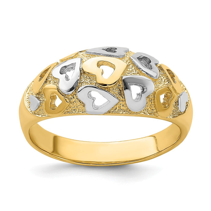 14k & Rhodium Hearts Dome Ring, Size: 6
