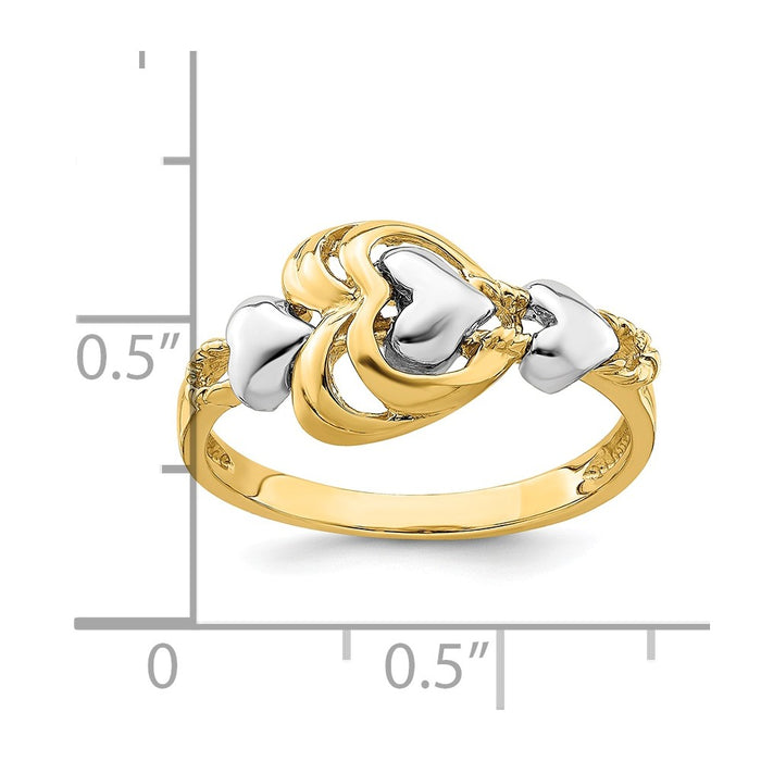 14k Two-Tone Gold Hearts Ring, Size: 6