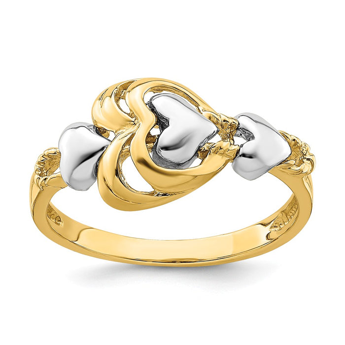 14k Two-Tone Gold Hearts Ring, Size: 6