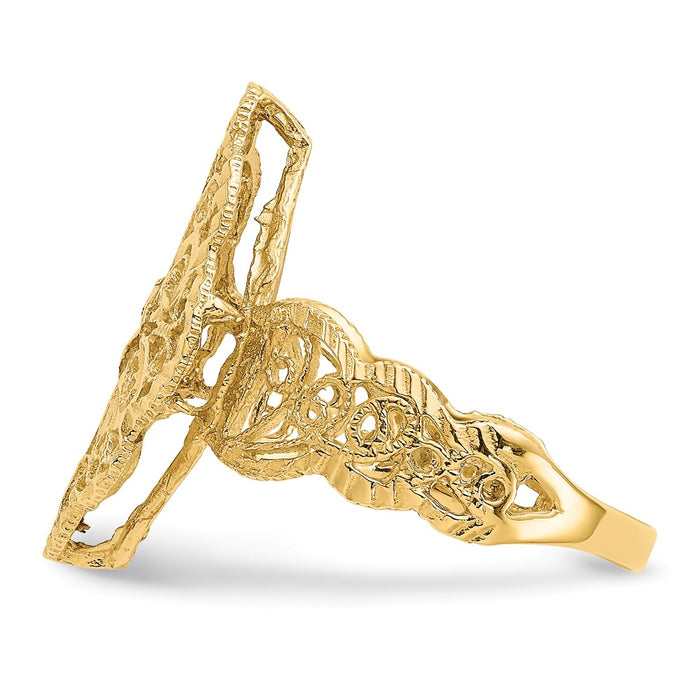 14k Yellow Gold Diamond-cut Filigree Ring, Size: 6