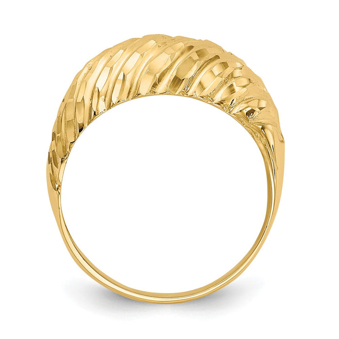 14k Yellow Gold Diamond-cut Domed Ring, Size: 6