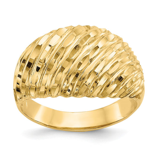 Anillo abombado de oro amarillo de 14 quilates con corte de diamante, talla: 6