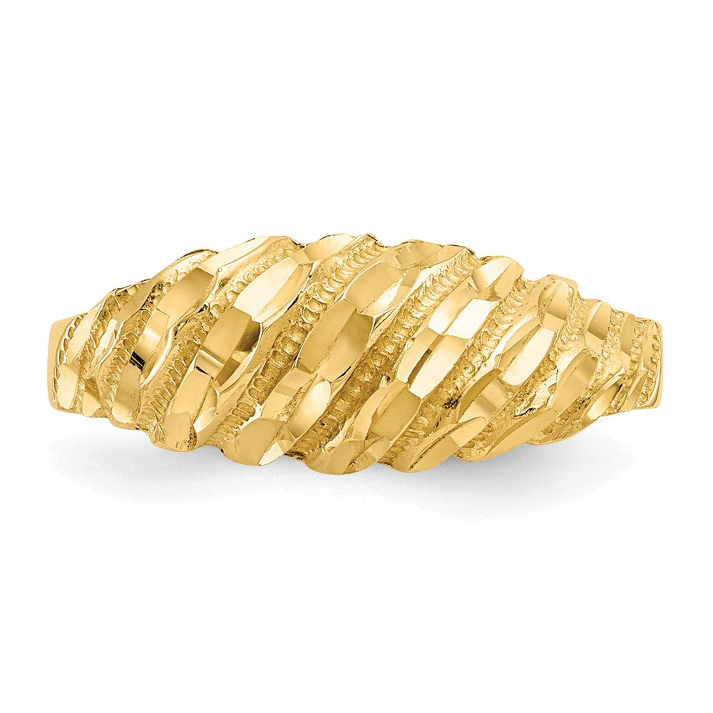 14k Yellow Gold Diamond-cut Dome Ring, Size: 6