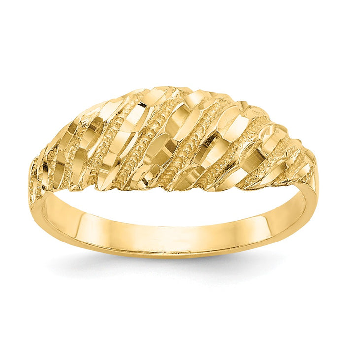 14k Yellow Gold Diamond-cut Dome Ring, Size: 6