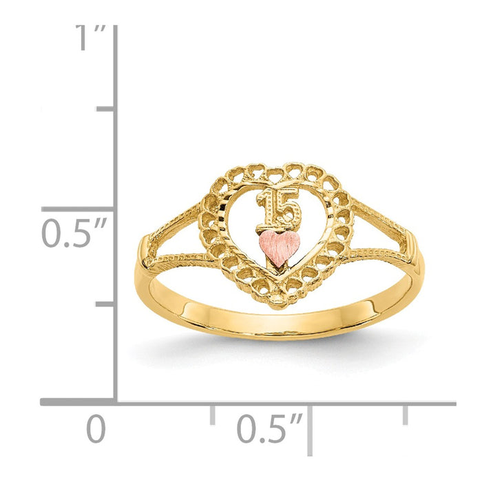 14K Two-Tone Gold 15 Heart Ring, Size: 6