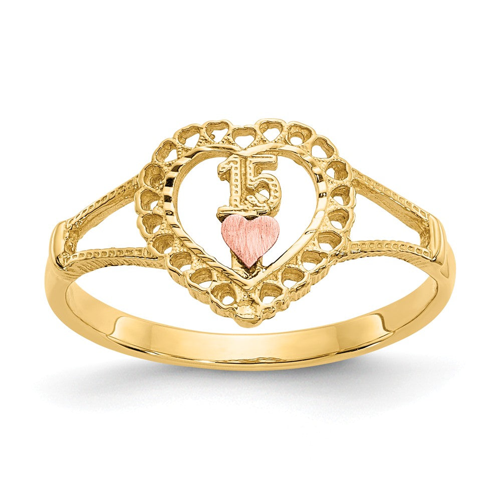 14K Two-Tone Gold 15 Heart Ring, Size: 6