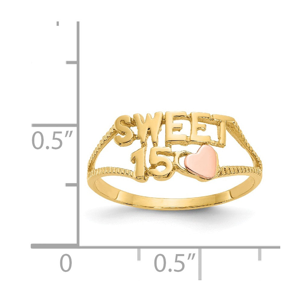 14K Two-Tone Gold Sweet 15 Heart Ring, Size: 6