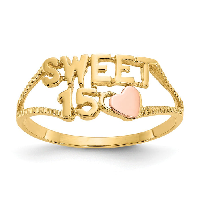14K Two-Tone Gold Sweet 15 Heart Ring, Size: 6