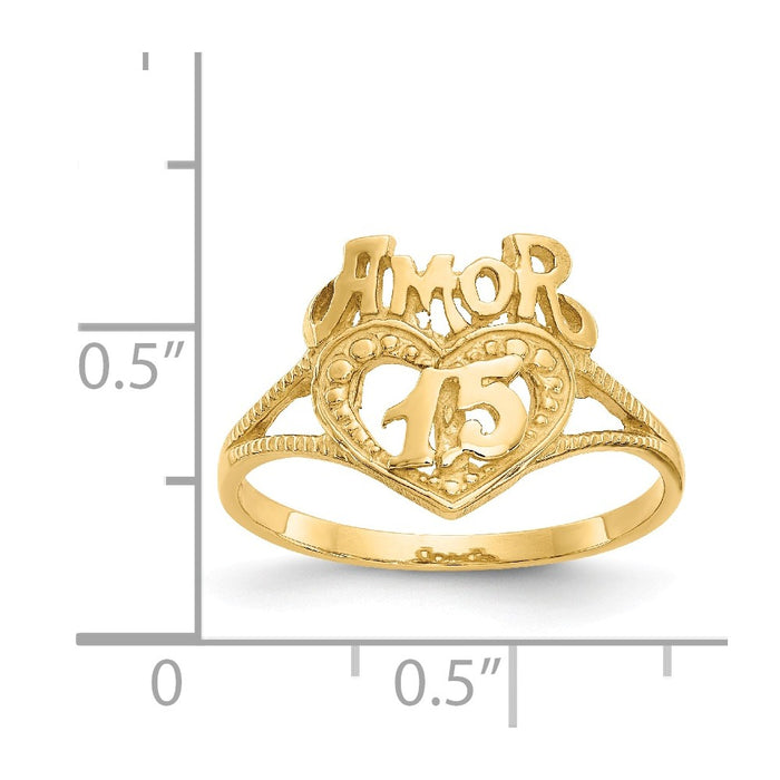 14k Yellow Gold 15 Amor Heart Ring, Size: 6