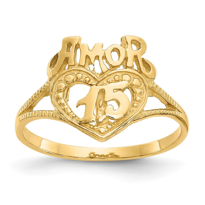 14k Yellow Gold 15 Amor Heart Ring, Size: 6