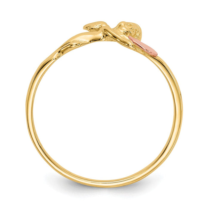 14K Two-Tone Gold Angel & Satin Heart Ring, Size: 6