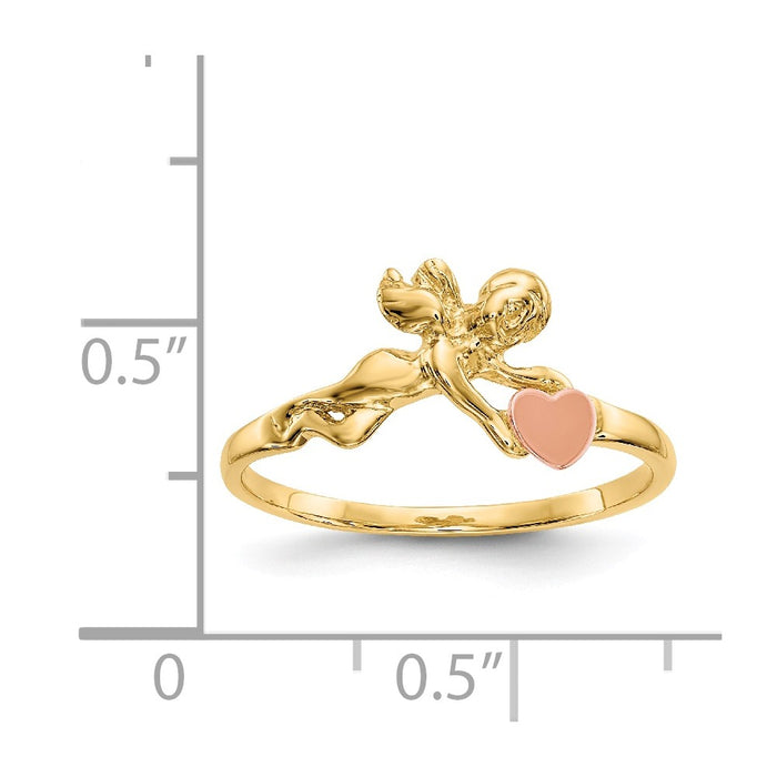 14K Two-Tone Gold Angel & Satin Heart Ring, Size: 6