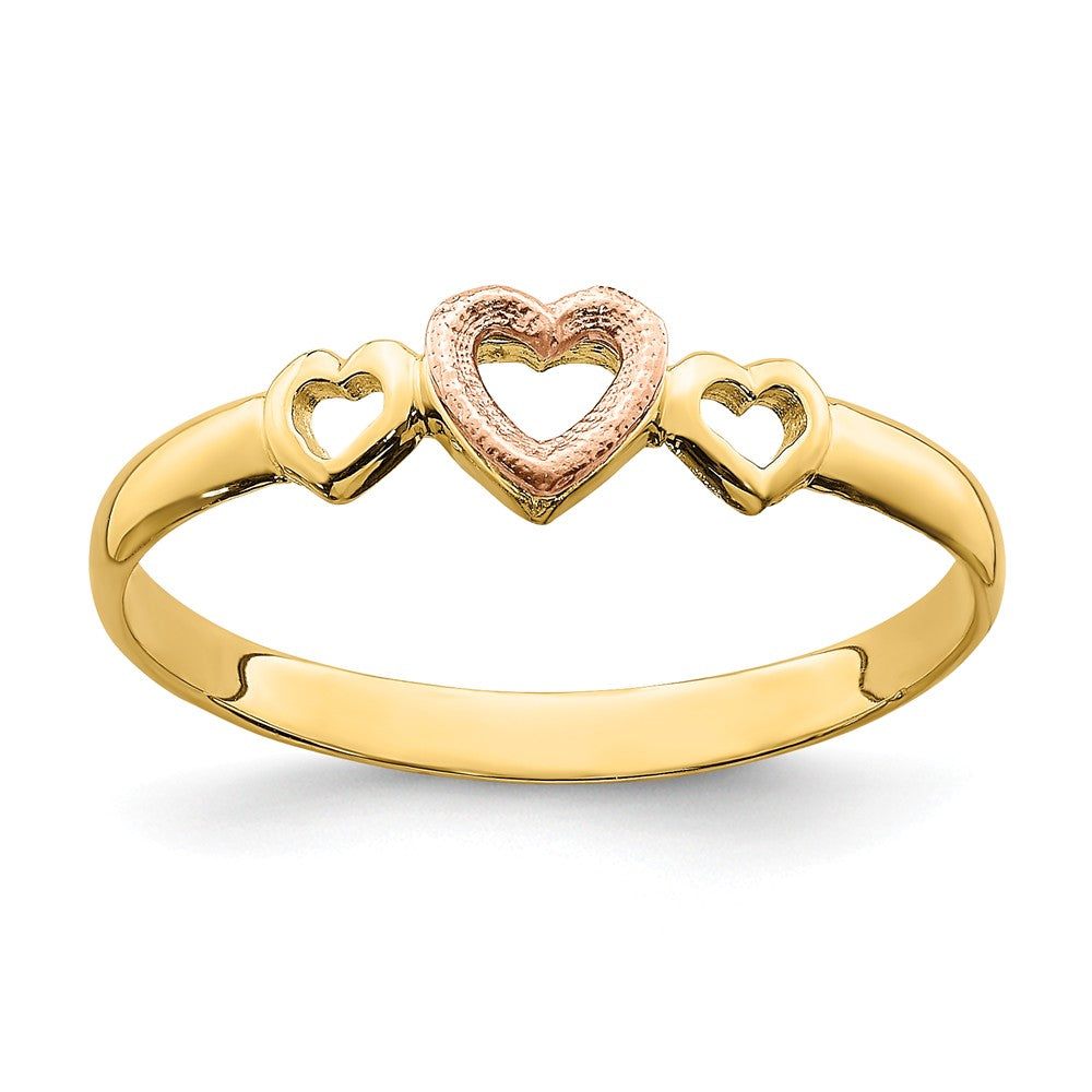Anillo de corazones en oro rosa y amarillo de 14k, Talla: 6