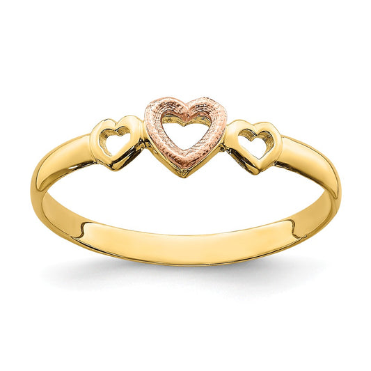 Anillo de corazones en oro rosa y amarillo de 14k, Talla: 6
