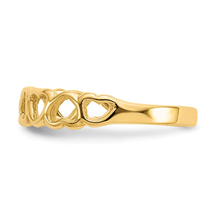 14k Yellow Gold Polished Hearts Ring, Size: 5.75
