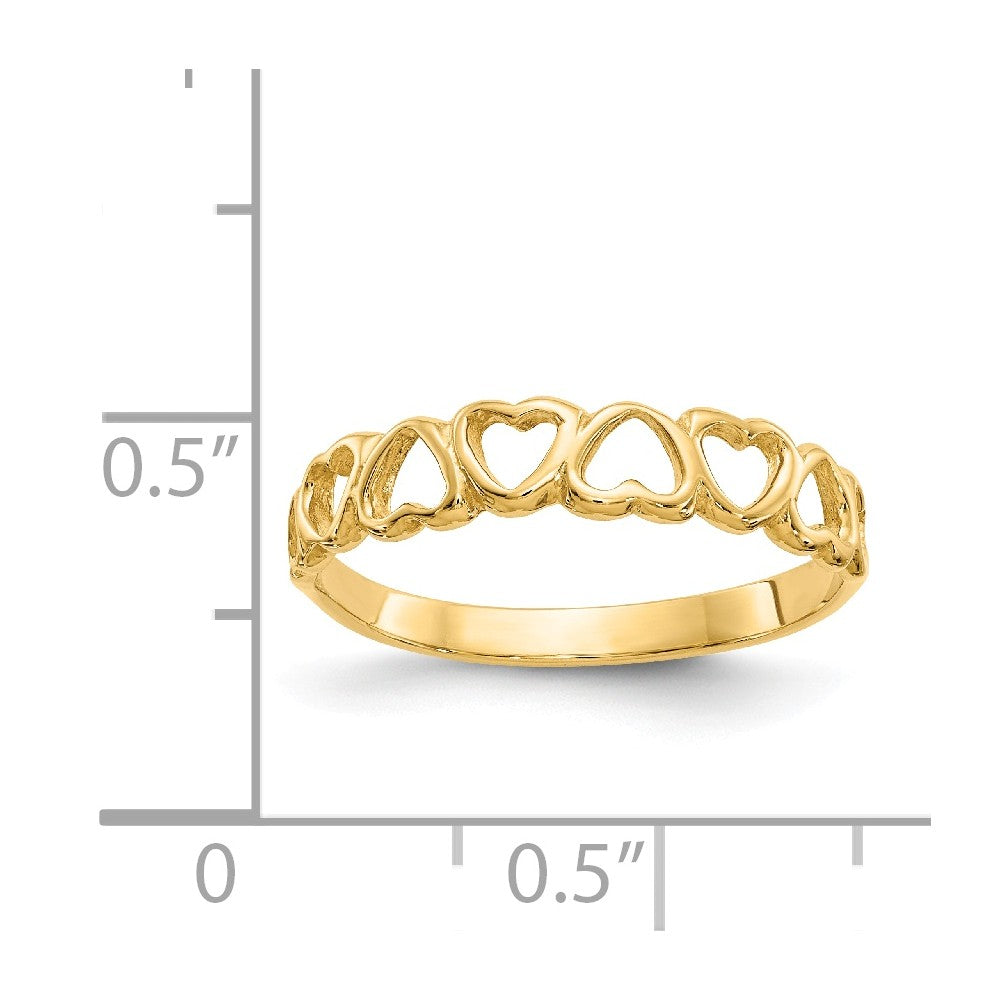 14k Yellow Gold Polished Hearts Ring, Size: 5.75
