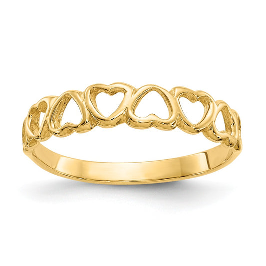 14k Yellow Gold Polished Hearts Ring, Size: 5.75