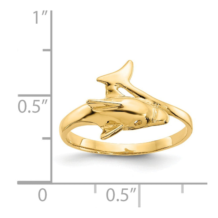 14k Yellow Gold Dolphin Ring, Size: 6