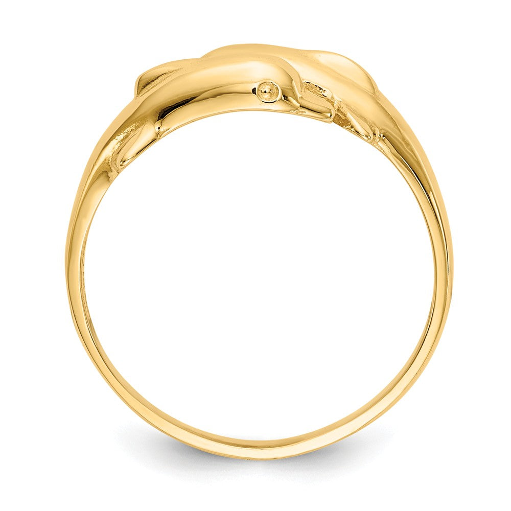 Anillo de doble delfín en oro amarillo de 14 quilates, talla: 6
