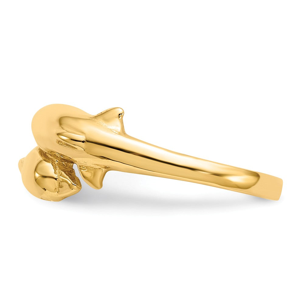 Anillo de doble delfín en oro amarillo de 14 quilates, talla: 6