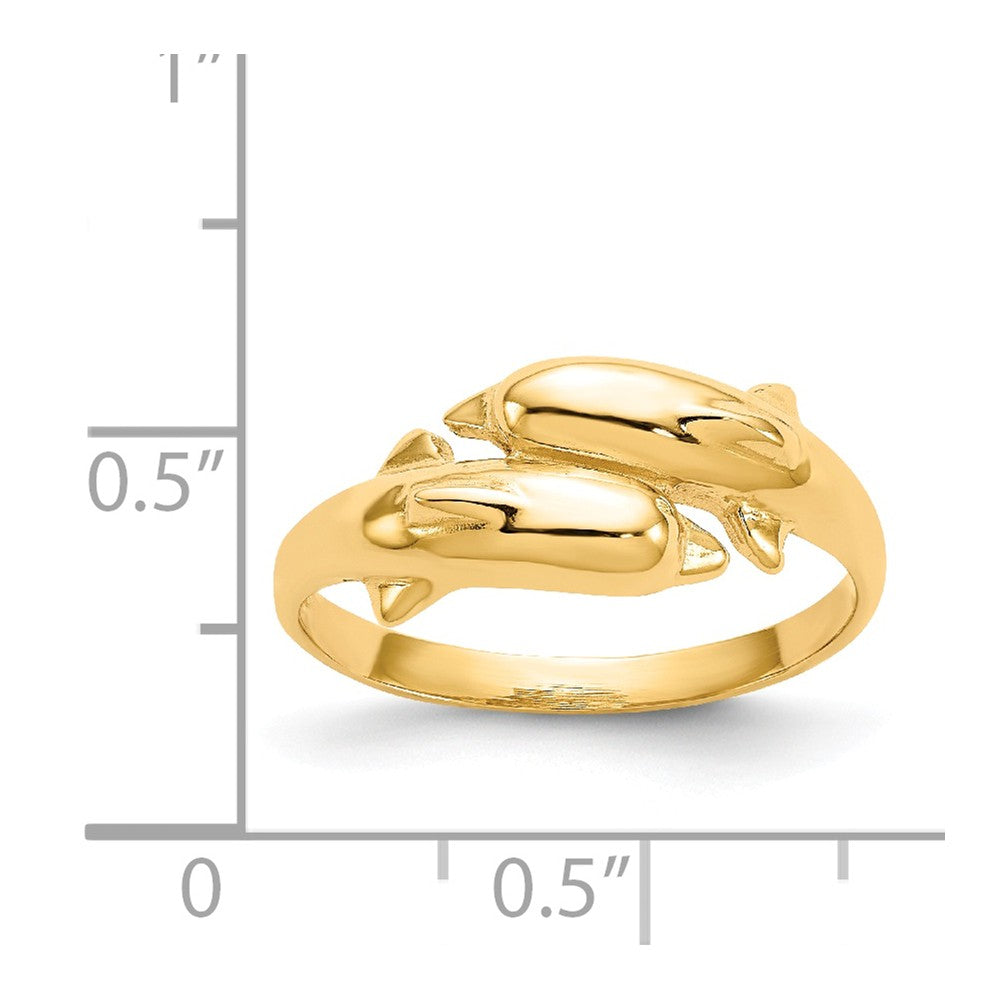 Anillo de doble delfín en oro amarillo de 14 quilates, talla: 6