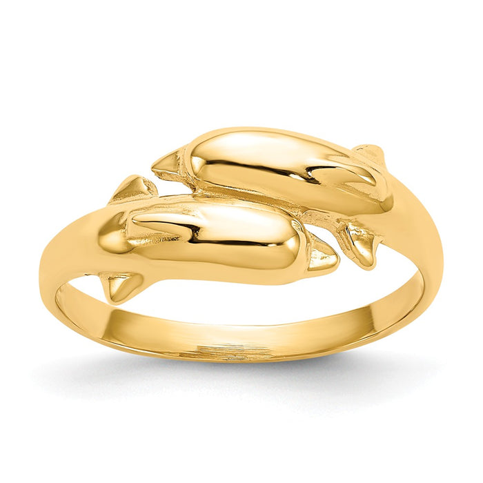 14k Yellow Gold Double Dolphin Ring, Size: 6