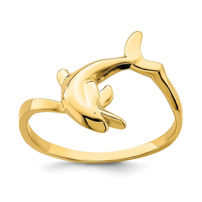14k Yellow Gold Dolphin Ring, Size: 6