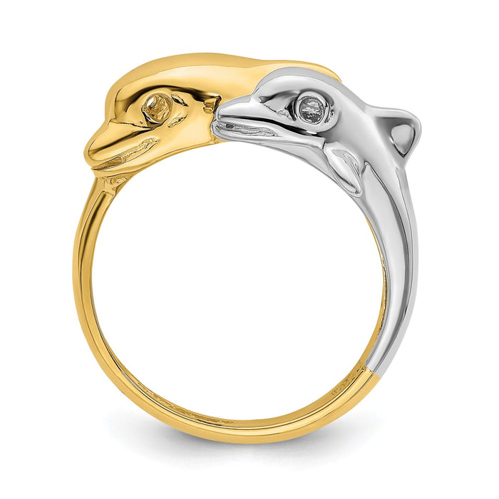 14k Two-Tone Double Dolphin Ring, Size: 6
