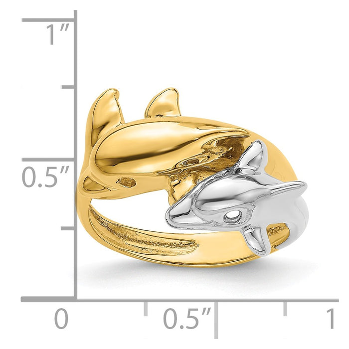 14k Two-Tone Double Dolphin Ring, Size: 6