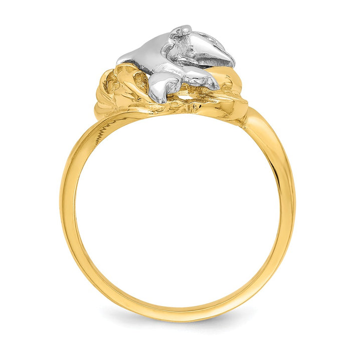 14k Two-Tone Gold Dolphin Wave Ring, Size: 6