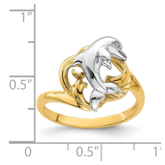 14k Two-Tone Gold Dolphin Wave Ring, Size: 6