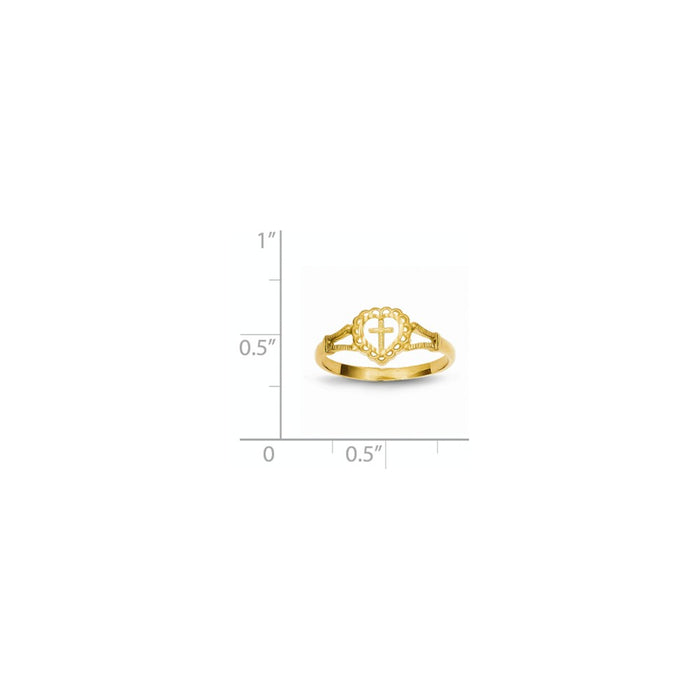 14k Yellow Gold Diamond-cut Childs Heart & Cross Ring, Size: 4