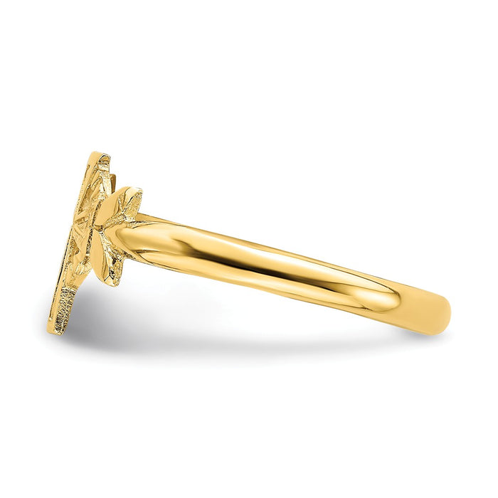 14k Yellow Gold Cross with Circle Ring, Size: 6