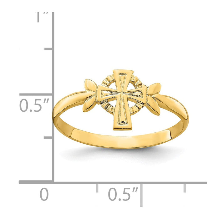 14k Yellow Gold Cross with Circle Ring, Size: 6