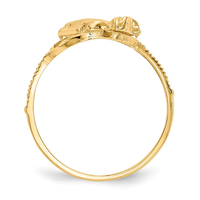 14K Two-Tone Gold Diamond-cut Praying Hands Cross Ring, Size: 6