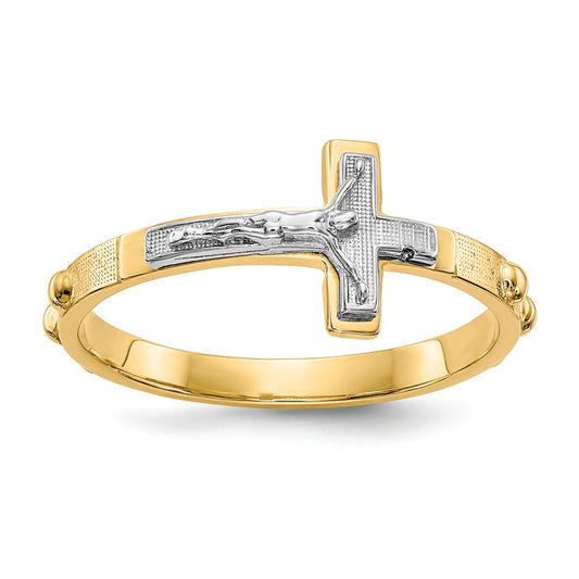 Anillo de rosario con crucifijo en oro bicolor de 14 quilates, talla: 7