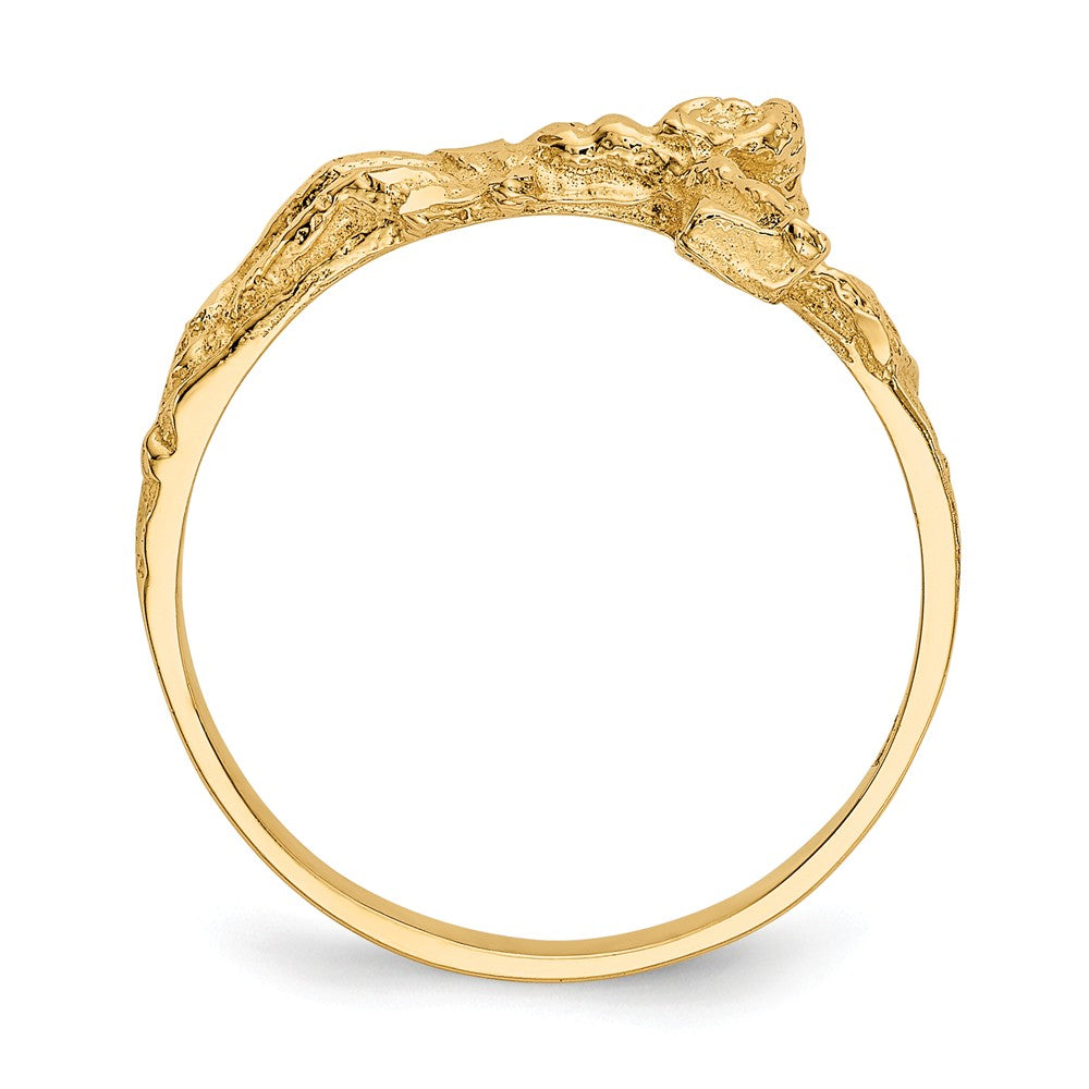 Anillo de crucifijo en oro amarillo de 14k con corte de diamante, talla: 7