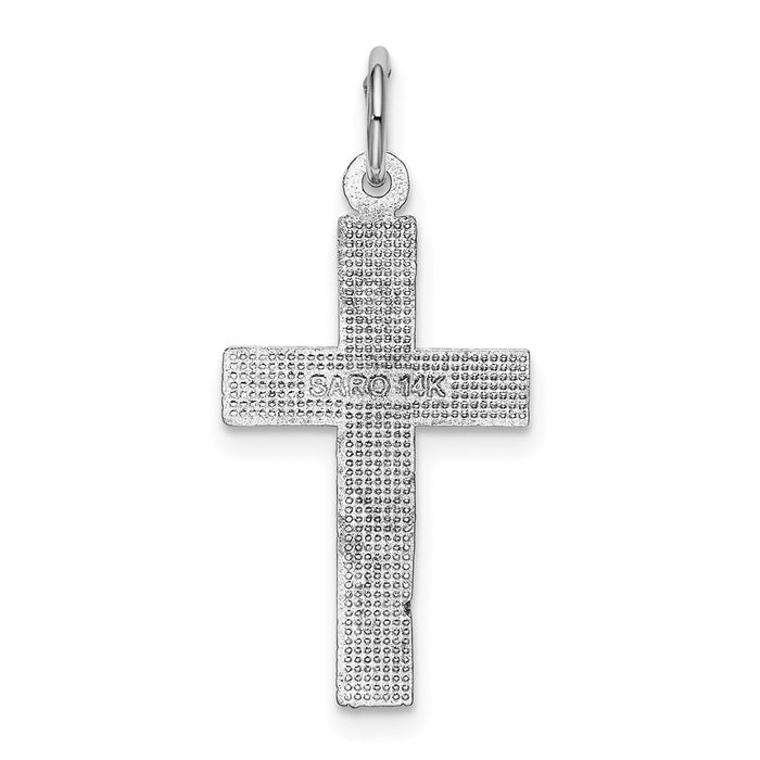 Million Charms 14K White Gold Themed Diamond-Cut Relgious Cross Pendant